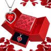 Heart-Shaped Pendant Necklace with Red Rose Gift Box Heart-Shaped Pendant Necklace with Red Rose Gift Box