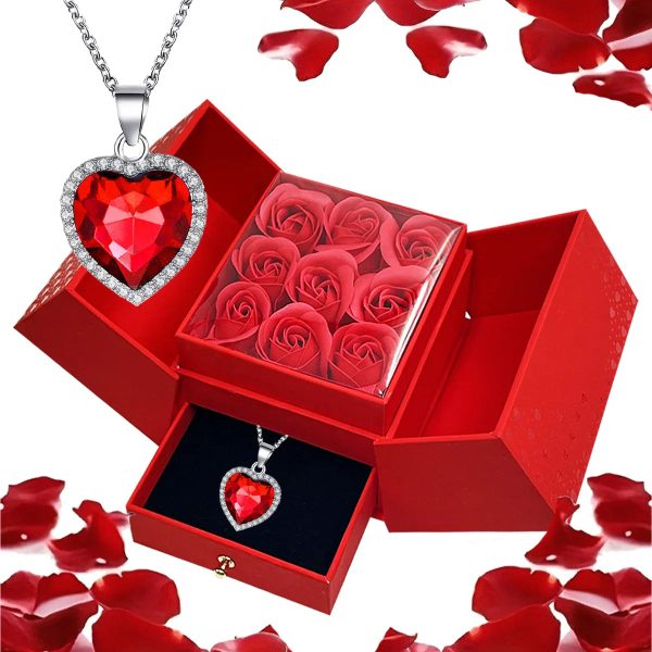 Heart-Shaped Pendant Necklace with Red Rose Gift Box Heart-Shaped Pendant Necklace with Red Rose Gift Box