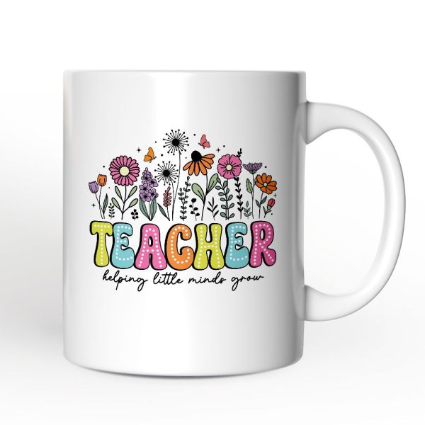 Helping Little Minds Grow Teacher Personalized Mug, Floral Appreciation Gift with Custom Name Helping Little Minds Grow Teacher Personalized Mug, Floral Appreciation Gift with Custom Name