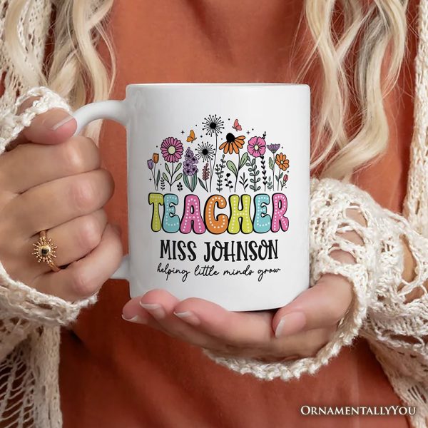 Helping Little Minds Grow Teacher Personalized Mug, Floral Appreciation Gift with Custom Name Helping Little Minds Grow Teacher Personalized Mug, Floral Appreciation Gift with Custom Name