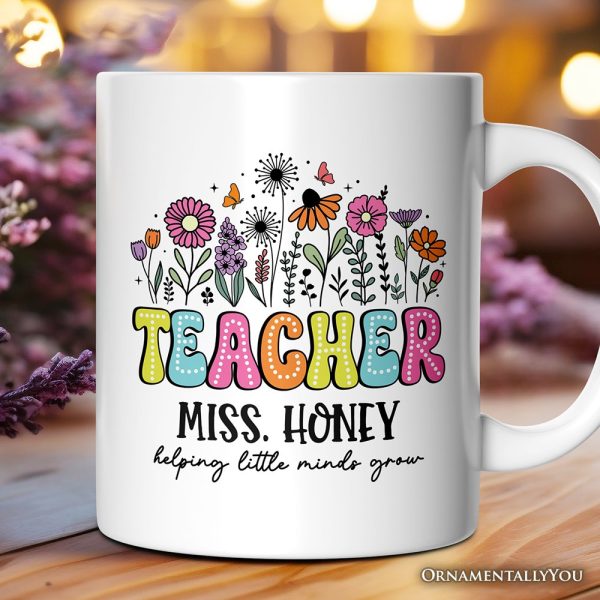 Helping Little Minds Grow Teacher Personalized Mug, Floral Appreciation Gift with Custom Name Helping Little Minds Grow Teacher Personalized Mug, Floral Appreciation Gift with Custom Name