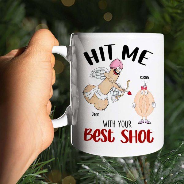 Hit Me With Your Best Shot, Valentine Funny Couple White Mug