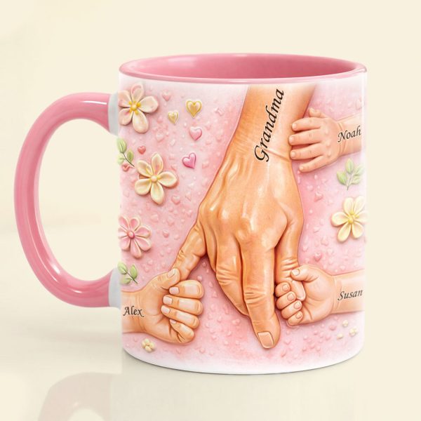Hold Mom's Hand - Personalized Accent Mug - Gift For Grandma, Mom, Kids, Mother's Day HH01