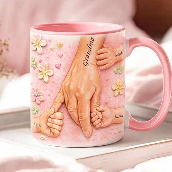 Hold Mom's Hand - Personalized Accent Mug - Gift For Grandma, Mom, Kids, Mother's Day HH01