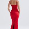 Holiday Sweetheart Corset Cami Sleeveless Satin Evening Maxi Dress - Red Holiday Sweetheart Corset Cami Sleeveless Satin Evening Maxi Dress - Red
