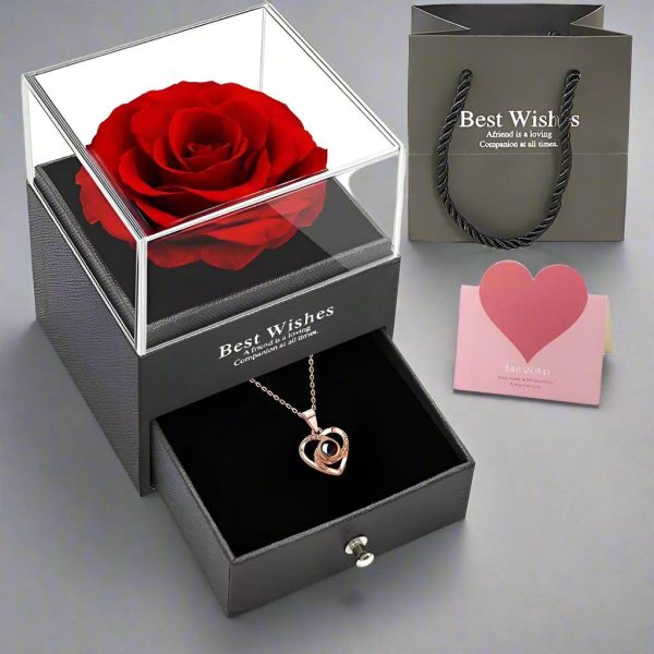 Hollow Zircon Love Necklace With Eternal Flower Gift Box Hollow Zircon Love Necklace With Eternal Flower Gift Box