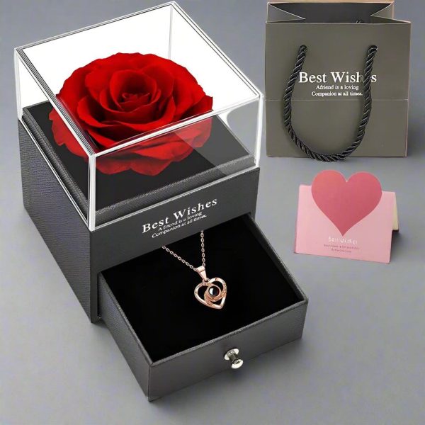 Hollow Zircon Love Necklace With Eternal Flower Gift Box Hollow Zircon Love Necklace With Eternal Flower Gift Box