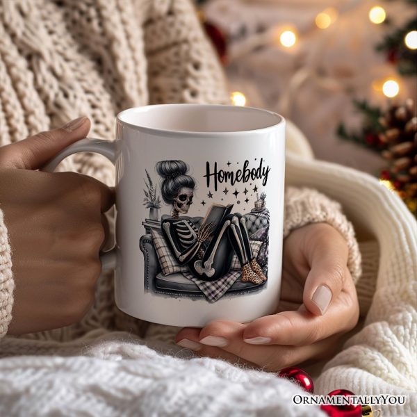 Homebody Reading Skeleton Personalized Mug, Funny Lazy Selfcare Gift with Custom Name Homebody Reading Skeleton Personalized Mug, Funny Lazy Selfcare Gift with Custom Name