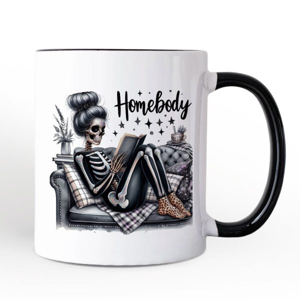 Homebody Reading Skeleton Personalized Mug, Funny Lazy Selfcare Gift with Custom Name Homebody Reading Skeleton Personalized Mug, Funny Lazy Selfcare Gift with Custom Name