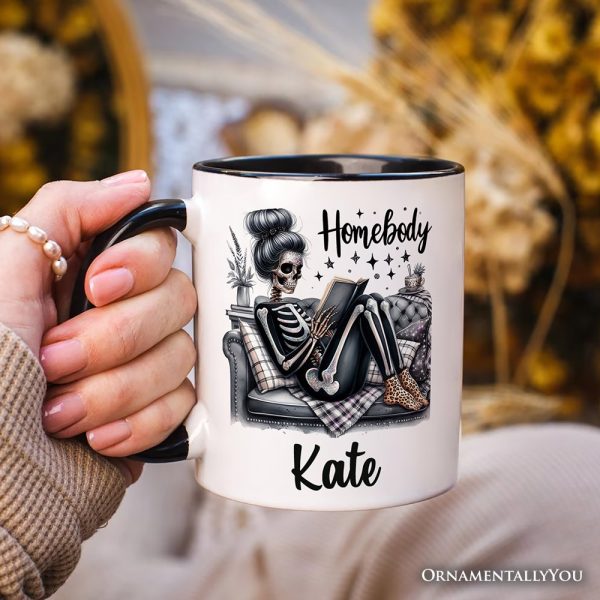 Homebody Reading Skeleton Personalized Mug, Funny Lazy Selfcare Gift with Custom Name Homebody Reading Skeleton Personalized Mug, Funny Lazy Selfcare Gift with Custom Name