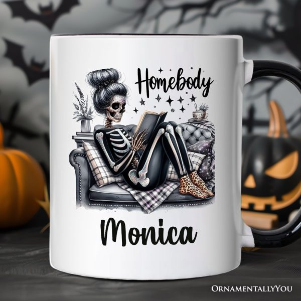 Homebody Reading Skeleton Personalized Mug, Funny Lazy Selfcare Gift with Custom Name Homebody Reading Skeleton Personalized Mug, Funny Lazy Selfcare Gift with Custom Name