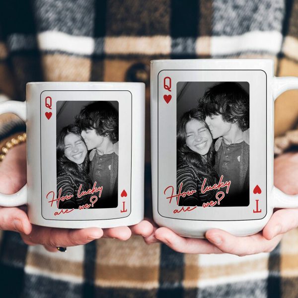 How Lucky Are We Playing Card Couple Custom Romantic Vintage Photo - Personalized Photo Mug How Lucky Are We Playing Card Couple Custom Romantic Vintage Photo - Personalized Photo Mug