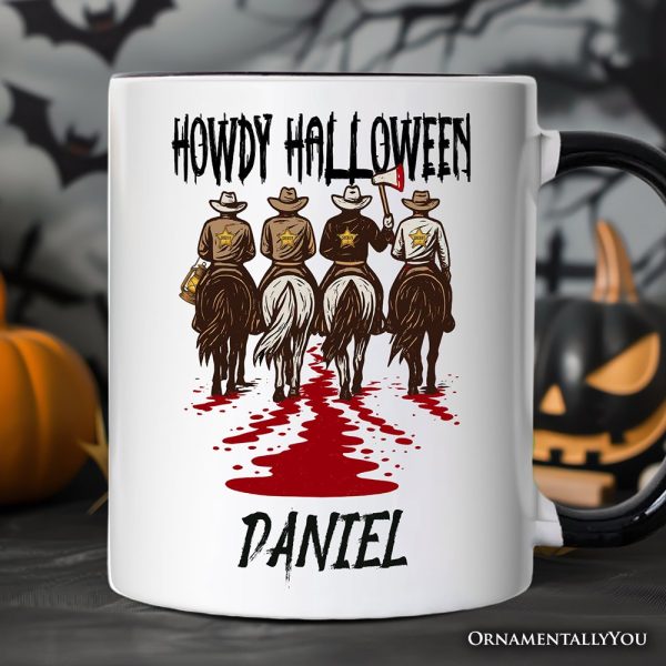 Howdy Halloween Cowboy Men Personalized Mug, Sheriff Western Riders Spooky Gift with Custom Name Howdy Halloween Cowboy Men Personalized Mug, Sheriff Western Riders Spooky Gift with Custom Name