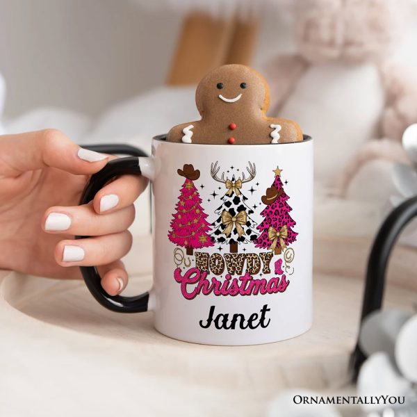 Howdy Pink Christmas Western Christmas Personalized Mug, Leopard Print Retro Holiday Gift with Custom Name Howdy Pink Christmas Western Christmas Personalized Mug, Leopard Print Retro Holiday Gift with Custom Name
