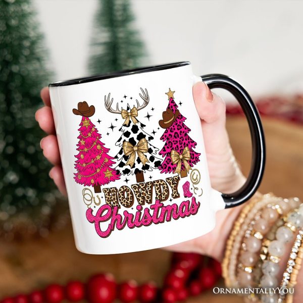 Howdy Pink Christmas Western Christmas Personalized Mug, Leopard Print Retro Holiday Gift with Custom Name Howdy Pink Christmas Western Christmas Personalized Mug, Leopard Print Retro Holiday Gift with Custom Name