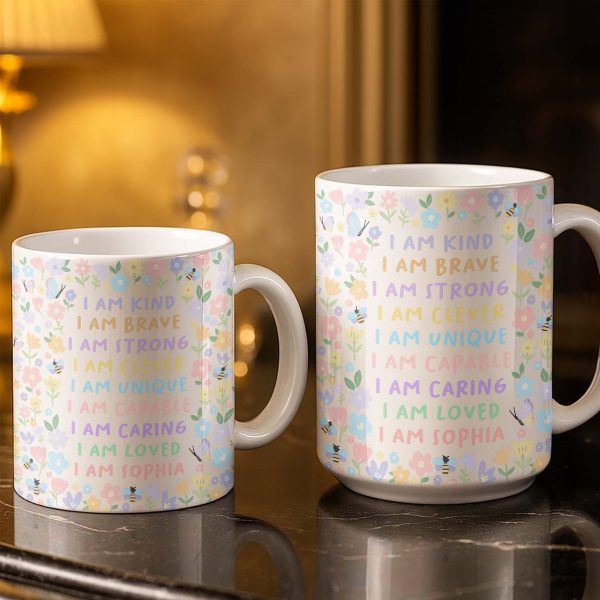 I Am Kind, I Am Brave, Encouraging Floral Design - Personalized Custom Coffee Mug - KID235_MG I Am Kind, I Am Brave, Encouraging Floral Design - Personalized Custom Coffee Mug - KID235_MG