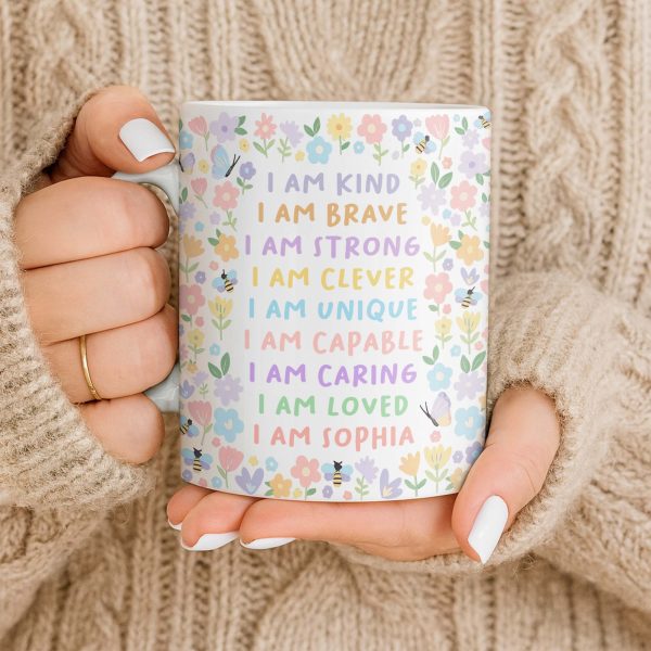 I Am Kind, I Am Brave, Encouraging Floral Design - Personalized Custom Coffee Mug - KID235_MG I Am Kind, I Am Brave, Encouraging Floral Design - Personalized Custom Coffee Mug - KID235_MG