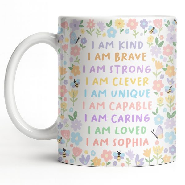 I Am Kind, I Am Brave, Encouraging Floral Design - Personalized Custom Coffee Mug - KID235_MG I Am Kind, I Am Brave, Encouraging Floral Design - Personalized Custom Coffee Mug - KID235_MG