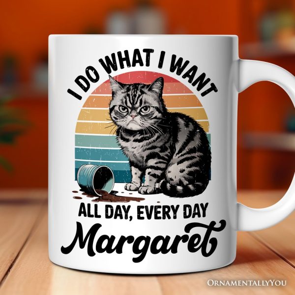 I Do What I Want Cat Personalized Mug, Retro Sarcastic Cat Lover Gift With Custom Name I Do What I Want Cat Personalized Mug, Retro Sarcastic Cat Lover Gift With Custom Name