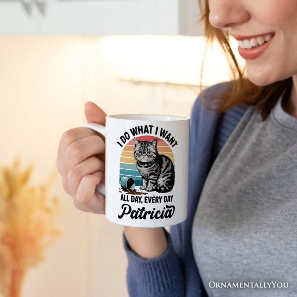 I Do What I Want Cat Personalized Mug, Retro Sarcastic Cat Lover Gift With Custom Name I Do What I Want Cat Personalized Mug, Retro Sarcastic Cat Lover Gift With Custom Name