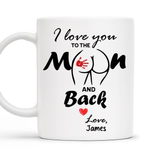 I Love You To The Moon And Back Mug With Moon And Hands Design - Personalized Custom Coffee Mug - CPL208_MG