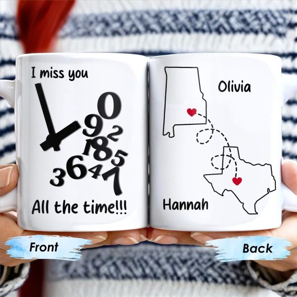 I Miss You All The Time Heart And Map Design - Personalized Custom Coffee Mug - FAM246_MG I Miss You All The Time Heart And Map Design - Personalized Custom Coffee Mug - FAM246_MG
