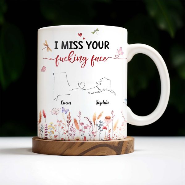 I Miss Your Loving Face With Heart String And Floral Design - Personalized Custom Coffee Mug - CPL209_MG I Miss Your Loving Face With Heart String And Floral Design - Personalized Custom Coffee Mug - CPL209_MG