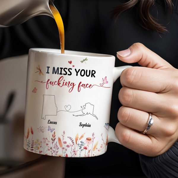 I Miss Your Loving Face With Heart String And Floral Design - Personalized Custom Coffee Mug - CPL209_MG I Miss Your Loving Face With Heart String And Floral Design - Personalized Custom Coffee Mug - CPL209_MG