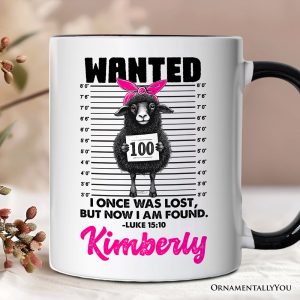 I Once Was Lost But Now I Am Found Luke 1510 Christian Personalized Mug, Wanted Black Sheep Gift with Custom Name