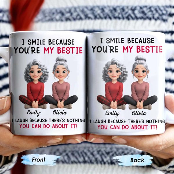 I Smile Because You're My Bestie, Two Girls Sitting - Personalized Custom Coffee Mug - BST387_MG I Smile Because You're My Bestie, Two Girls Sitting - Personalized Custom Coffee Mug - BST387_MG