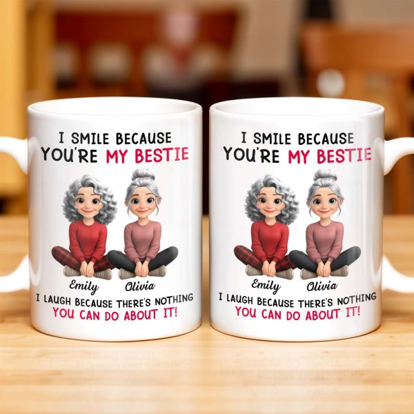 I Smile Because You're My Bestie, Two Girls Sitting - Personalized Custom Coffee Mug - BST387_MG I Smile Because You're My Bestie, Two Girls Sitting - Personalized Custom Coffee Mug - BST387_MG