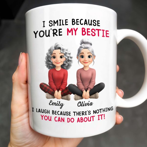 I Smile Because You're My Bestie, Two Girls Sitting - Personalized Custom Coffee Mug - BST387_MG I Smile Because You're My Bestie, Two Girls Sitting - Personalized Custom Coffee Mug - BST387_MG