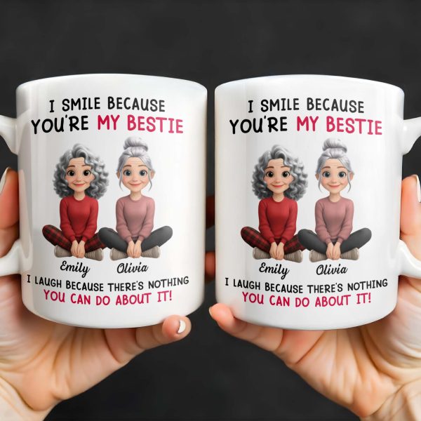 I Smile Because You're My Bestie, Two Girls Sitting - Personalized Custom Coffee Mug - BST387_MG I Smile Because You're My Bestie, Two Girls Sitting - Personalized Custom Coffee Mug - BST387_MG