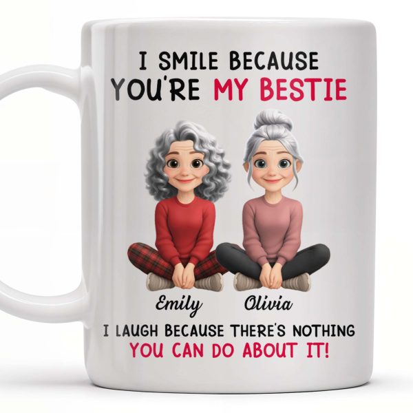 I Smile Because You're My Bestie, Two Girls Sitting - Personalized Custom Coffee Mug - BST387_MG I Smile Because You're My Bestie, Two Girls Sitting - Personalized Custom Coffee Mug - BST387_MG