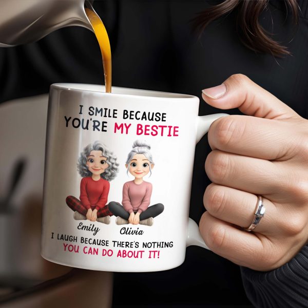 I Smile Because You're My Bestie, Two Girls Sitting - Personalized Custom Coffee Mug - BST387_MG I Smile Because You're My Bestie, Two Girls Sitting - Personalized Custom Coffee Mug - BST387_MG