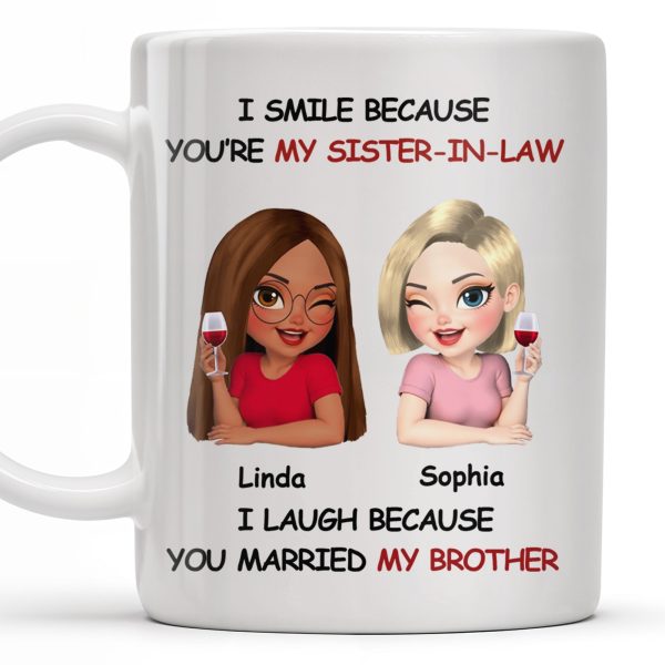 I Smile Because You're My Sister-In-Law, Two Women With Wine Glasses - Personalized Custom Coffee Mug - FAM771_MG I Smile Because You're My Sister-In-Law, Two Women With Wine Glasses - Personalized Custom Coffee Mug - FAM771_MG