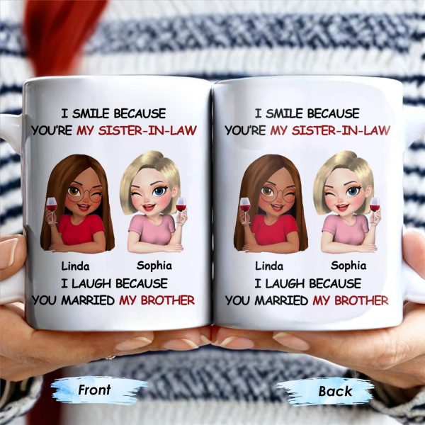 I Smile Because You're My Sister-In-Law, Two Women With Wine Glasses - Personalized Custom Coffee Mug - FAM771_MG I Smile Because You're My Sister-In-Law, Two Women With Wine Glasses - Personalized Custom Coffee Mug - FAM771_MG
