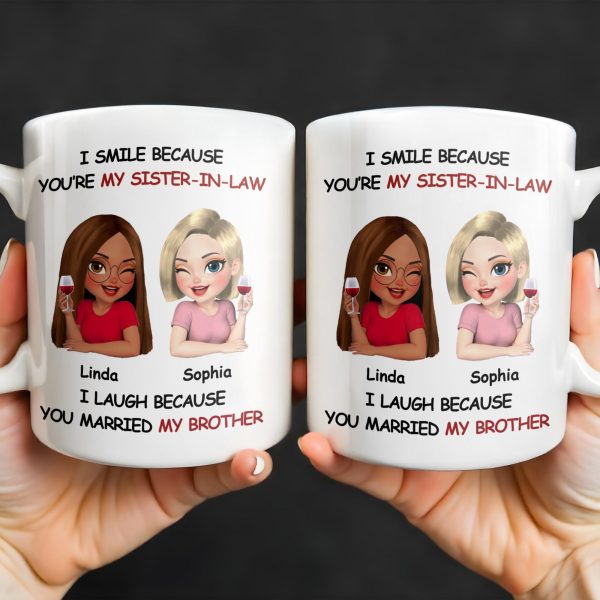 I Smile Because You're My Sister-In-Law, Two Women With Wine Glasses - Personalized Custom Coffee Mug - FAM771_MG I Smile Because You're My Sister-In-Law, Two Women With Wine Glasses - Personalized Custom Coffee Mug - FAM771_MG
