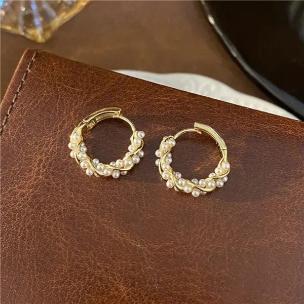 Imitation Pearl Small Round Hoop Earrings Imitation Pearl Small Round Hoop Earrings