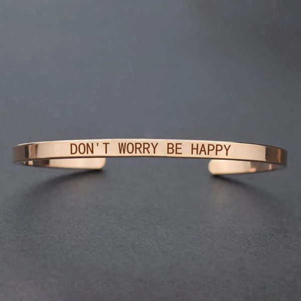 Inspirational Quotes Cuff Bracelet " DON'T WORRY BE HAPPY " Metal Engraved Bracelet Inspirational Quotes Cuff Bracelet " DON'T WORRY BE HAPPY " Metal Engraved Bracelet