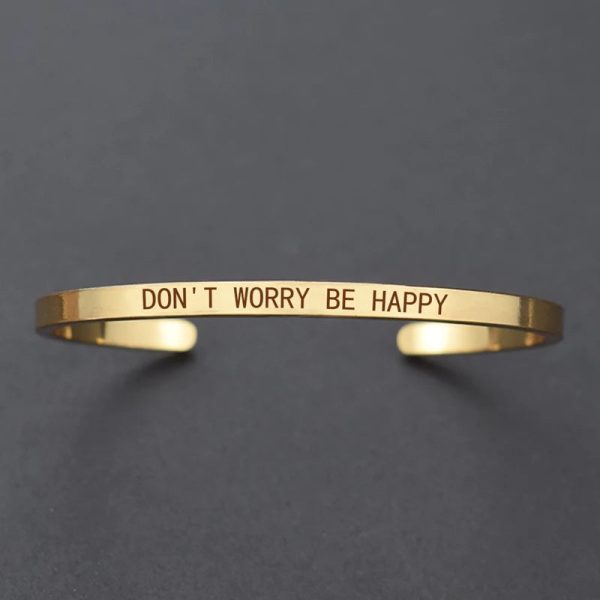 Inspirational Quotes Cuff Bracelet " DON'T WORRY BE HAPPY " Metal Engraved Bracelet Inspirational Quotes Cuff Bracelet " DON'T WORRY BE HAPPY " Metal Engraved Bracelet