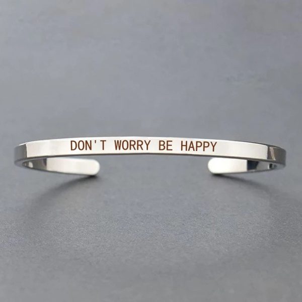 Inspirational Quotes Cuff Bracelet " DON'T WORRY BE HAPPY " Metal Engraved Bracelet Inspirational Quotes Cuff Bracelet " DON'T WORRY BE HAPPY " Metal Engraved Bracelet