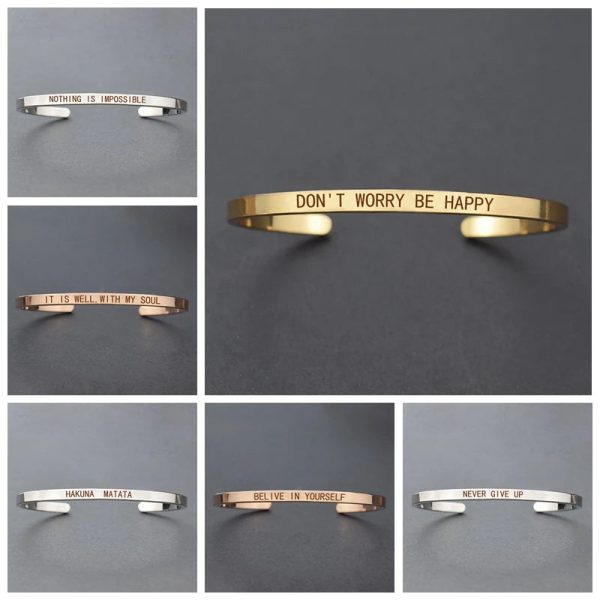 Inspirational Quotes Cuff Bracelet " DON'T WORRY BE HAPPY " Metal Engraved Bracelet Inspirational Quotes Cuff Bracelet " DON'T WORRY BE HAPPY " Metal Engraved Bracelet