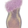 Iridescent Sequin One Shoulder Feather Trim Party Midi Dress - Lilac Iridescent Sequin One Shoulder Feather Trim Party Midi Dress - Lilac