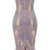 Iridescent Sequin Sweetheart Strapless Feather Cocktail Midi Dress - Lilac Iridescent Sequin Sweetheart Strapless Feather Cocktail Midi Dress - Lilac