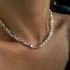 Irregular Pink Stone Beaded Heart Pendant Choker Necklace Irregular Pink Stone Beaded Heart Pendant Choker Necklace