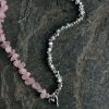 Irregular Pink Stone Beaded Heart Pendant Choker Necklace Irregular Pink Stone Beaded Heart Pendant Choker Necklace