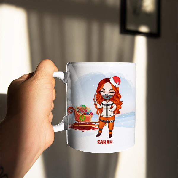 It's Either Serial Killer Documentaries Or Christmas Movies I Either Sleighin' Or Slayin', Black Night Girl White Mug