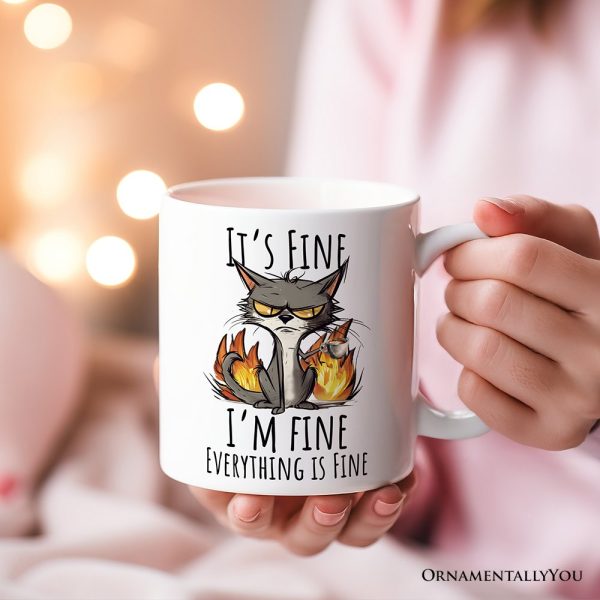 It's Fine I'm Fine Fire Cat Personalized Mug, Sarcastic Gift With Custom Name It's Fine I'm Fine Fire Cat Personalized Mug, Sarcastic Gift With Custom Name