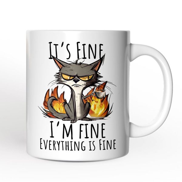 It's Fine I'm Fine Fire Cat Personalized Mug, Sarcastic Gift With Custom Name It's Fine I'm Fine Fire Cat Personalized Mug, Sarcastic Gift With Custom Name